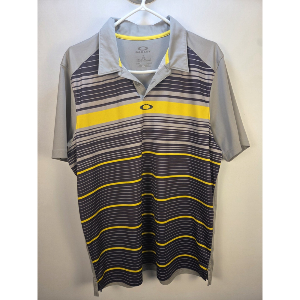 Oakley Men's Polo Gray With Black And Yellow Size Large Regular Fit Pre-Owned